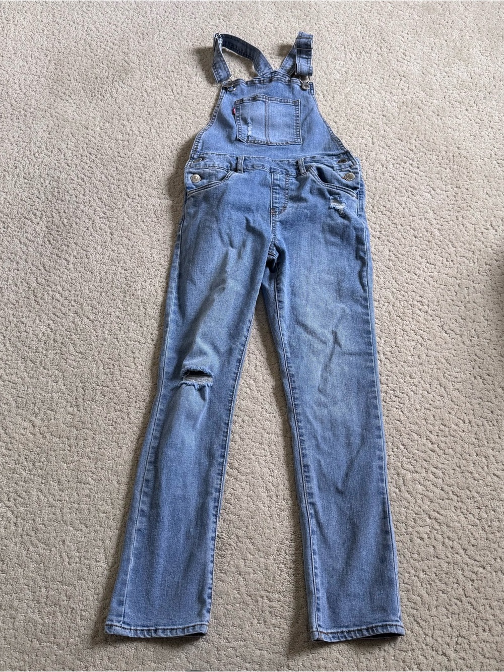 Levi's Overalls Girls Jean Blue Denim Distressed Bibbed 10 Regular